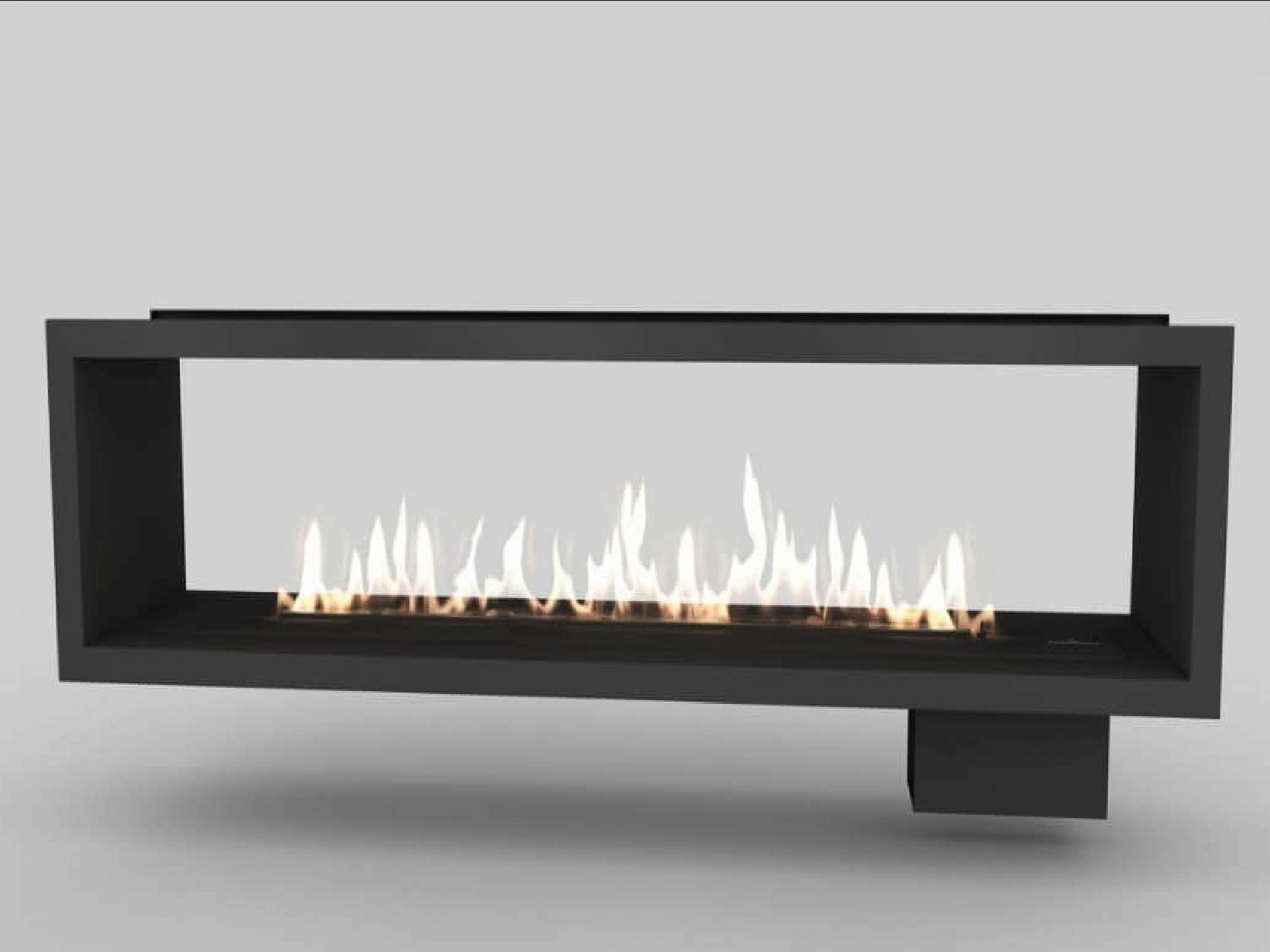 Technician installing gas fireplace unit professionally